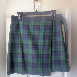 J Crew Plaid Tartan Wrap Mini Skirt Size 6 Green Blue Lined Preppy Academia